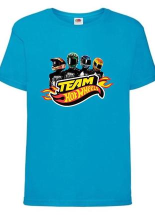 Футболка детская хотвилс (hot wheels-06) голубая, размер 98-104-116-128-140-152-164 см