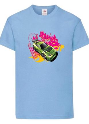 Футболка детская хотвилс (hot wheels-05) светло голубая, размер 98-104-116-128-140-152-164 см