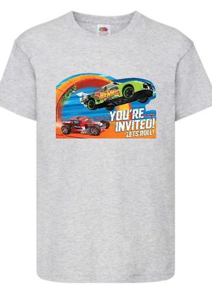 Футболка детская хотвилс (hot wheels-010) серая, размер 98-104-116-128-140-152-164 см
