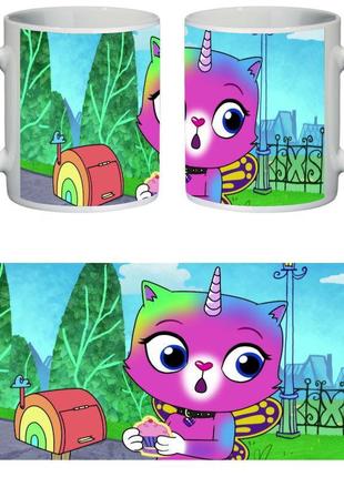 Кружка радужно бабочково единорожная кошка supercup (чашка-sc-rainbow butterfly...