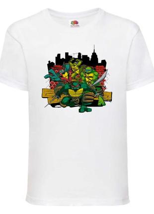 Футболка детская черепашки ниндзя (mutant ninja turtles018) белая, размер 98-104-116-128-140-152-164 см