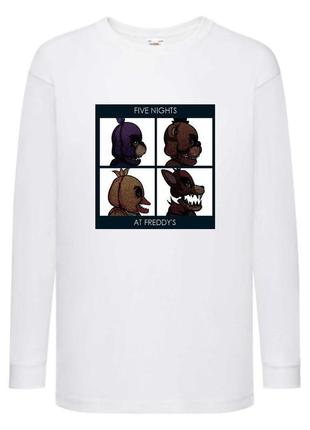 Лонгслив аниматроники 5 ночей фредди реглан с длинным рукавом (fnf-01) белый, размер 116-128-140-152-164 см
