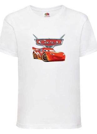 Футболка детская тачки (cars-02) белая, размер 98-104-116-128-140-152-164 см