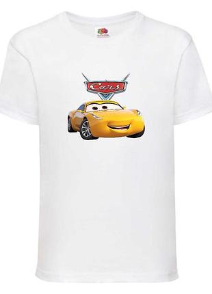 Футболка детская тачки (cars-04) белая, размер 98-104-116-128-140-152-164 см