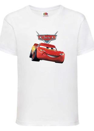 Футболка детская тачки (cars-07) белая, размер 98-104-116-128-140-152-164 см