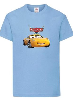 Футболка детская тачки (cars-04) светло голубая, размер 98-104-116-128-140-152-164 см