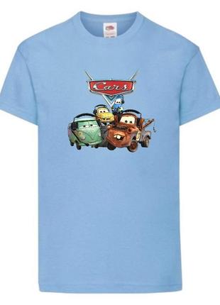 Футболка детская тачки (cars-05) светло голубая, размер 98-104-116-128-140-152-164 см