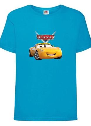 Футболка детская тачки (cars-04) синяя, размер 98-104-116-128-140-152-164 см