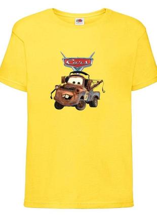 Футболка детская тачки (cars-03) желтая, размер 98-104-116-128-140-152-164 см