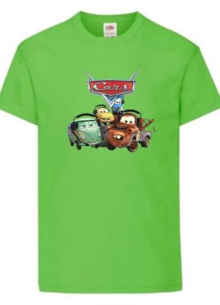 Футболка детская тачки (cars-05) светло зеленая, размер 98-104-116-128-140-152-164 см