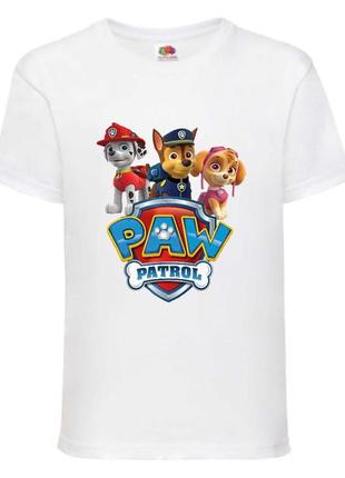 Футболка детская щенячий патруль (paw patrol-05-02) гончик, маршал, скай белая