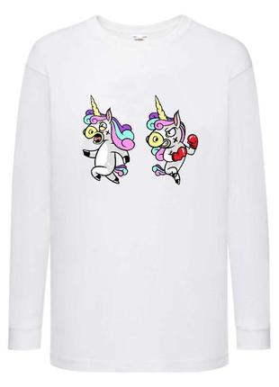 Лонгслив реглан единорог (edinorog-001) белый, размеры 116-128-140-152-164