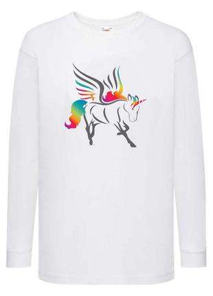 Лонгслив реглан единорог (edinorog-0015) белый, размеры 116-128-140-152-164