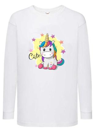 Лонгслив реглан единорог (edinorog-0030) белый, размеры 116-128-140-152-164