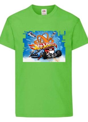 Футболка детская хотвилс (hot wheels-01) светло зеленая, размер 98-104-116-128-140-152-164 см