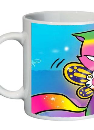 Кружка радужно бабочково единорожная кошка supercup (чашка-sc-rainbow butterfly unicorn kitty-0011)
