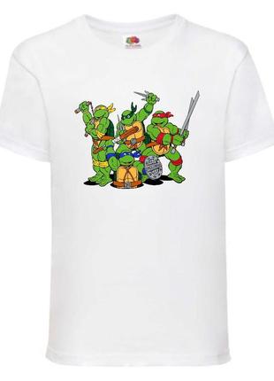 Футболка детская черепашки ниндзя (mutant ninja turtles09) белая, размер 98-104-116-128-140-152-164 см