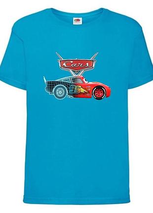 Футболка детская тачки (cars-06) синяя, размер 98-104-116-128-140-152-164 см