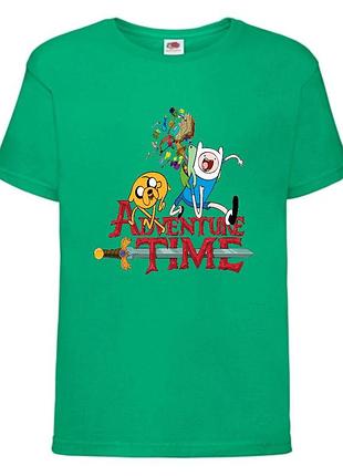 Футболка детская время приключений 002 (adventure time) зеленная 104-116-128-140-152-164