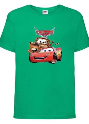 Футболка детская тачки (cars-012) зеленая, размер 98-104-116-128-140-152-164 см