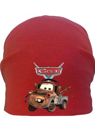 Шапка детская тачки 003 красная (cr-003) размеры 50-52 см, 54-56 см