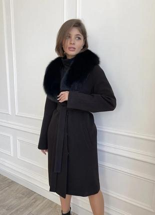 Трендові жіноче зимове пальто кашемірове з хутром песця7 фото