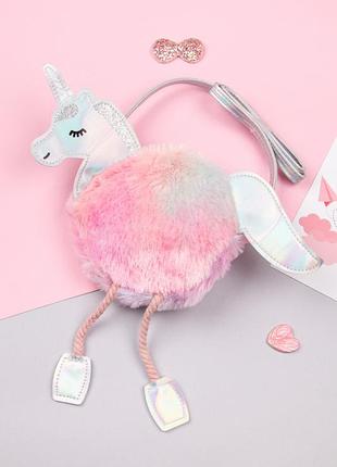 Дитяча сумочка хутряна єдиноріг кругая