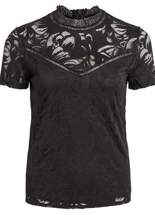Новий чорний мереживний топ блузка футболка vila короткий рукав шиття рішельє мереживо2 фото