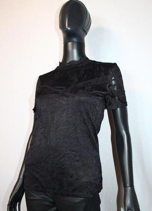 Новий чорний мереживний топ блузка футболка vila короткий рукав шиття рішельє мереживо6 фото