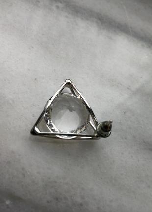 Сережки трикутники великий круглий камінь2 фото