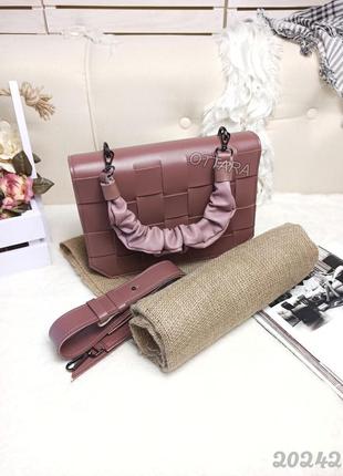 Пудрова плетена сумка, рожева сумочка плетіння пудра2 фото