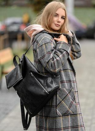 Мега стильный женский, черный рюкзак с принтом крокодила для твоего модного аутфита5 фото