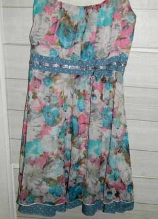 Р. 44-46 плаття-сарафан літній шифоновий блакитний із завищеною талією espase9 фото