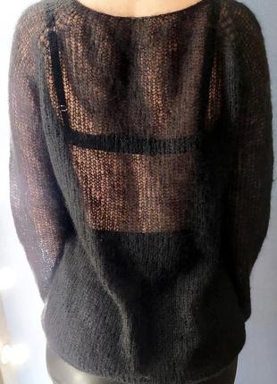 Мохеровый черный джемпер свитер паутинка, ручная работа, кид мохер3 фото