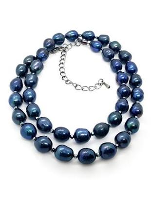 🔺⚜️⚫️ нарядное роскошное жемчужное колье натуральный крупный черный пресноводный жемчуг