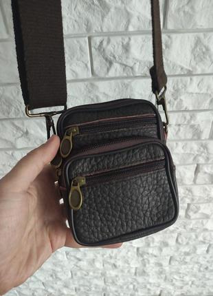 Маленька кожаная сумочка кошелек коричневая кошелёк гаманець сумка на пояс
