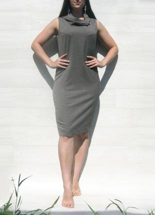 Платье сарафан zara серое деловой стиль облегающее шерстяное