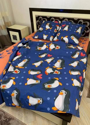 Комплект постільної білизни, набір / набор постельного белья с пингвинами, 💯 хлопок