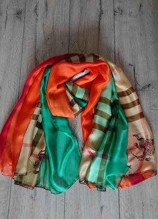 Большой яркий шарф палантин шаль в стиле burberry 185*110 см шелк3 фото