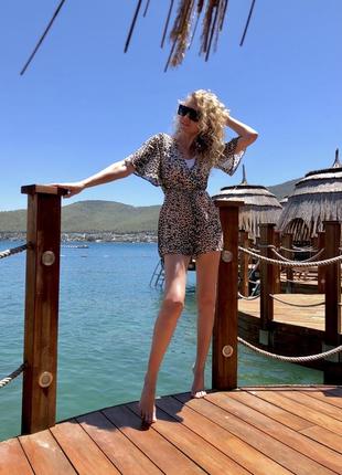 Комбинезон платье пляжное леопард принт