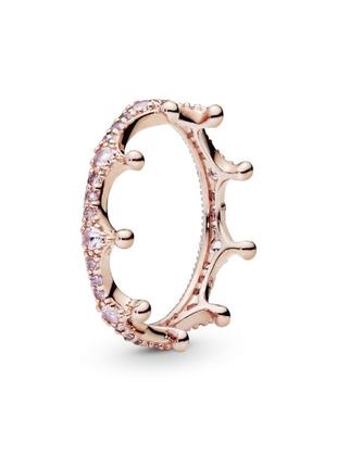 Кольцо пандора розовая корона с камнями камешками розовое золото позолота покрытие новое с биркой серебро проба 925 187087npo