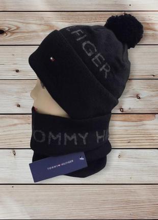 Мужская вязаная зимняя шапка и баф tommy hilfiger2 фото