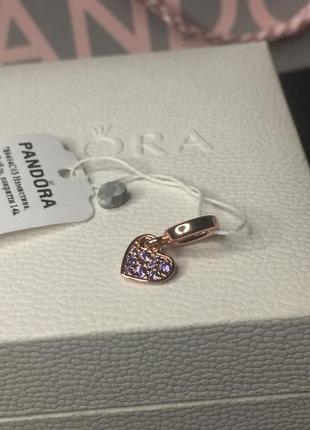 Шарм пандора розовое сердце сердечко с фиолетовыми камнями камешками розовое золото позолота покрытие новый с биркой серебро проба 925 799404c03