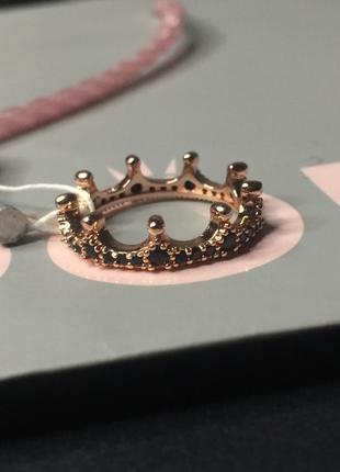 Кольцо пандора розовая корона с чёрными камнями камешками розовое золото позолота покрытие новое с биркой серебро проба 925 187087nck4 фото