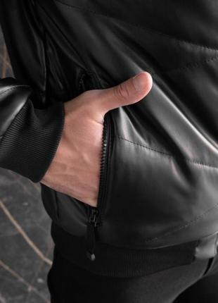 Мужской бомбер стеганный черный на весну - осень куртка3 фото