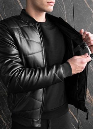 Мужской бомбер стеганный черный на весну - осень куртка7 фото