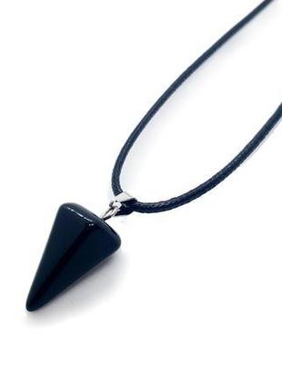 😵💣 миниатюрный кулон на шнурке/цепочке натуральный камень черный агат маятник конус