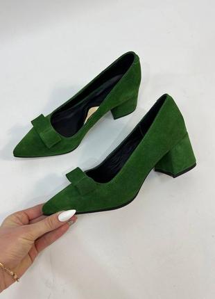 Ексклюзивні туфлі з натуральної замші човники зелені трава ь4 фото