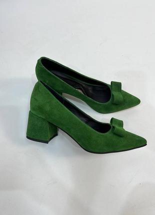 Ексклюзивні туфлі з натуральної замші човники зелені трава ь5 фото