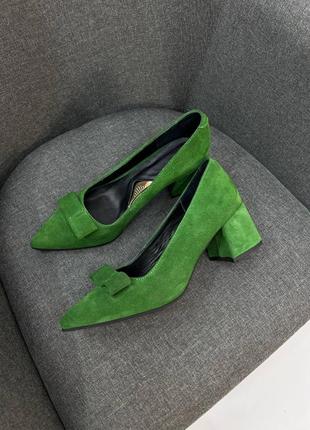 Ексклюзивні туфлі з натуральної замші човники зелені трава ь8 фото